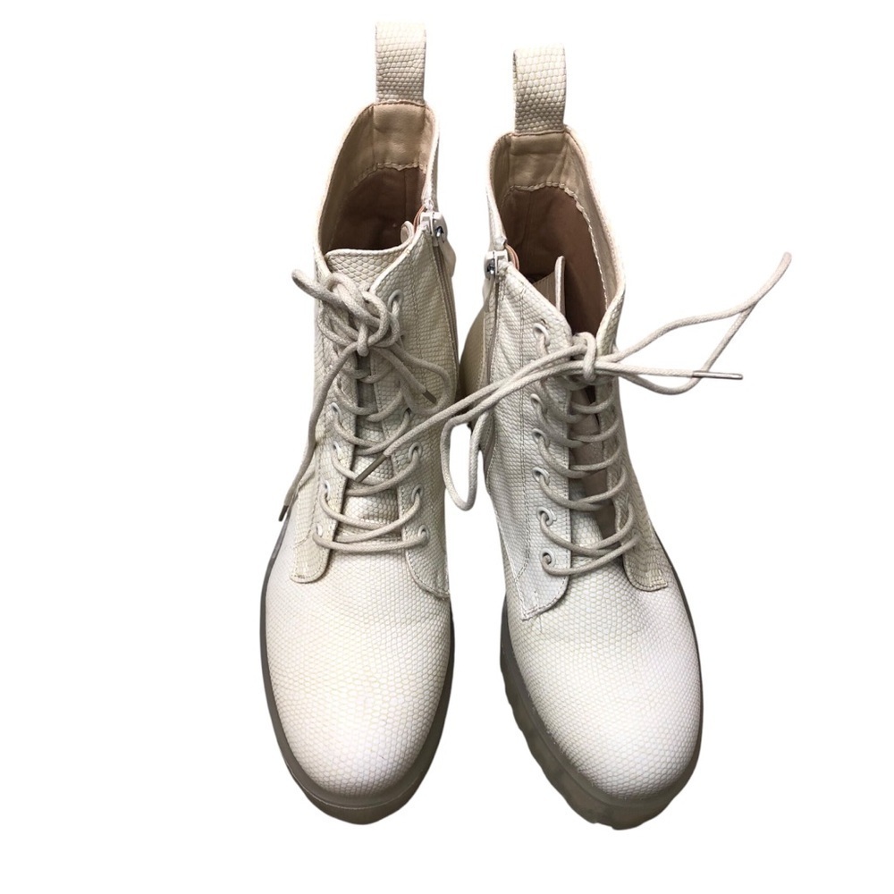 DL Dirty Laundry Lace Up Lug Combat Boots Sz 9/40 Cream Gold Faux Croc Platform - Picture 4 of 11